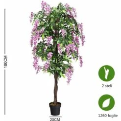 Albero Artificiale Con Fiori Glicine Pianta Artificiale Pianta Decorativa In Vaso Da Arredo Interno Ed Esterno, Rosa -Vendite ATMOSPHERA 11536755 5