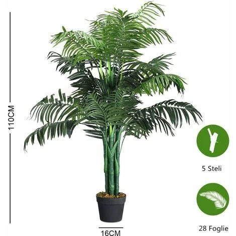 COSTWAY Palma Artificiale, Pianta Finta Da Interno, Pianta Tropicale Artificiale In Vaso Da Arredo Interno Ed Esterno, Altezza Di Circa 110 Cm 5 COSTWAY Palma Artificiale, Pianta Finta Da Interno, Pianta Tropicale Artificiale In Vaso Da Arredo Interno Ed Esterno, Altezza Di Circa 110 Cm - immagine 5