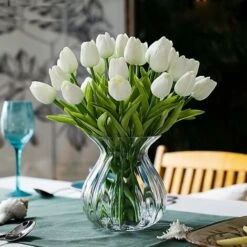 10 Splendido Bouquet Di Tulipani Artificiali In PU Con Tocco Realistico E Stelo-Wihte