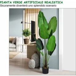 COSTWAY Palma Tropicale Artificiale In Vaso, Tronco Resistente Foglie Realistiche, Da Interno Ed Esterno, Pianta Artificiale 160cm -Vendite ATMOSPHERA 30679983 3