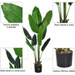 COSTWAY Palma Tropicale Artificiale In Vaso, Tronco Resistente Foglie Realistiche, Da Interno Ed Esterno, Pianta Artificiale 160cm -Vendite ATMOSPHERA 30679983 4