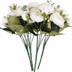 4 Mazzi Di Fiori Di Peonia In Seta Artificiale Glorioso Fiore Finto Per La Decorazione Della Casa Nuziale Della Festa Nuziale, 5 Forchette, 9 Teste (bianco) -Vendite ATMOSPHERA 31782272 3