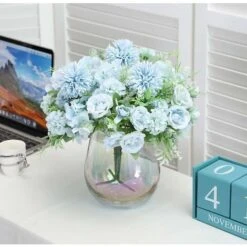 SOEKAVIA 3 Pezzi Bouquet Di Rose Ortensia Fiori Di Seta Artificiale Composizione Da Sposa Bouquet Da Sposa Tessuti Per La Casa Oggetti Decorativi Generici In Rosa Bianca Senza Vaso-blu -Vendite ATMOSPHERA 36248231 3