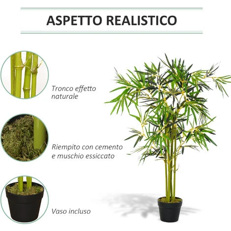 Outsunny Bambù In Vaso Artificiale, Decorazione Da Interno Ed Esterno, Altezza 120cm - Verde 5 Outsunny Bambù In Vaso Artificiale, Decorazione Da Interno Ed Esterno, Altezza 120cm - Verde - immagine 5