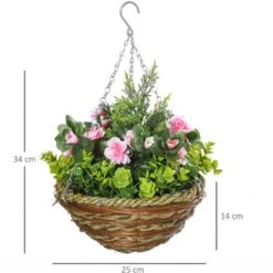 Outsunny Set Di 2 Piante Finte Lisianthus Da Appendere Per Interno Ed Esterno Con Vaso In Vimini E Catenelle, Ф25x34cm, Rosa E Verde 7 Outsunny Set Di 2 Piante Finte Lisianthus Da Appendere Per Interno Ed Esterno Con Vaso In Vimini E Catenelle, Ф25x34cm, Rosa E Verde -Vendite ATMOSPHERA 41949775 3
