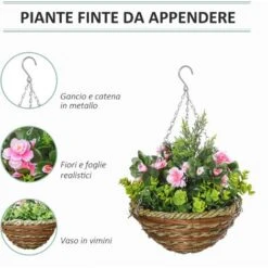 Outsunny Set Di 2 Piante Finte Lisianthus Da Appendere Per Interno Ed Esterno Con Vaso In Vimini E Catenelle, Ф25x34cm, Rosa E Verde 8 Outsunny Set Di 2 Piante Finte Lisianthus Da Appendere Per Interno Ed Esterno Con Vaso In Vimini E Catenelle, Ф25x34cm, Rosa E Verde -Vendite ATMOSPHERA 41949775 4