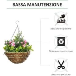 Outsunny Set Di 2 Piante Finte Lisianthus Da Appendere Per Interno Ed Esterno Con Vaso In Vimini E Catenelle, Ф25x34cm, Rosa E Verde 9 Outsunny Set Di 2 Piante Finte Lisianthus Da Appendere Per Interno Ed Esterno Con Vaso In Vimini E Catenelle, Ф25x34cm, Rosa E Verde -Vendite ATMOSPHERA 41949775 5
