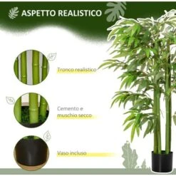 HOMCOM Pianta Finta Bambù In Vaso 140cm Per Interno Ed Esterno, Bambù Artificiale E Realistico Con 336 Foglie -Vendite ATMOSPHERA 49341341 5