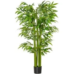 HOMCOM Pianta Finta Di Bambù Alta 160cm Con Vaso Nero Per Interno Ed Esterno - Verde