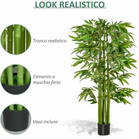 HOMCOM Pianta Finta Di Bambù Alta 160cm Con Vaso Nero Per Interno Ed Esterno - Verde 5 HOMCOM Pianta Finta Di Bambù Alta 160cm Con Vaso Nero Per Interno Ed Esterno - Verde - immagine 5