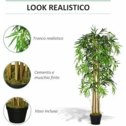 Outsunny Bambù Artificiale Con Vaso Per Interno Ed Esterno, Φ18x150cm -Vendite ATMOSPHERA 51030267 5