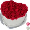 Relaxdays Box Di Rose A Forma Di Cuore, 18 Rose, Grigio, Resistente 10 Anni, Idea Regalo, Box Decorativo, Rosse