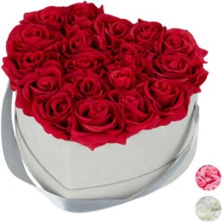 Relaxdays Box Di Rose A Forma Di Cuore, 18 Rose, Grigio, Resistente 10 Anni, Idea Regalo, Box Decorativo, Rosse