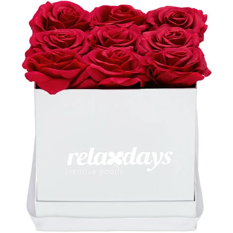 Relaxdays Bouquet Di Rose Quadrato, 9 Rose Rosse, Lunga Durata, Idea Regalo, Box Bianco Fiori Decorativo 1 Relaxdays Bouquet Di Rose Quadrato, 9 Rose Rosse, Lunga Durata, Idea Regalo, Box Bianco Fiori Decorativo