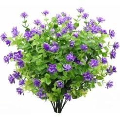 Fiori Artificiali 4 Pezzi Bouquet Di Eucalipto Piante Verdi, Fiori Di Eucalipto Finti Resistenti Ai Raggi UV Per Interni Esterni Home Office Giardino Decorazione Di Nozze (viola)