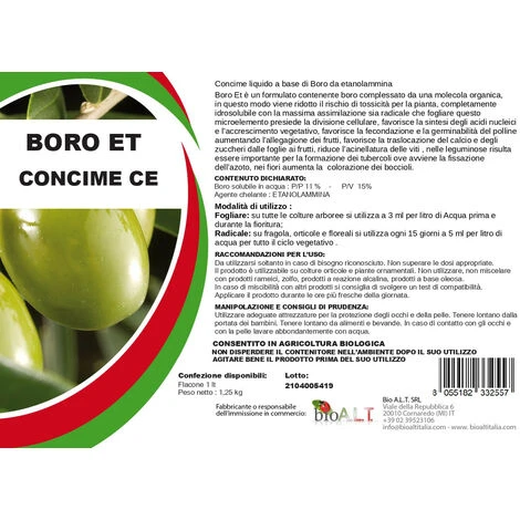 Boro Et Concime Liquido Per Olivo - Per Piante Verdi, Fertilizzante Fogliare Bio 1 Litro 2 Boro Et Concime Liquido Per Olivo - Per Piante Verdi, Fertilizzante Fogliare Bio 1 Litro - immagine 2