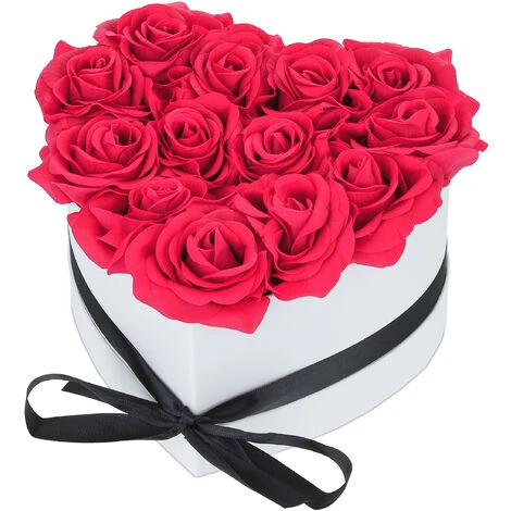 Relaxdays Bouquet Rose Eterne, Box Bianco A Cuore Con 13 Fiori Finti, Elegante Idea Regalo, Scatola Romantica, Rosso 1 Relaxdays Bouquet Rose Eterne, Box Bianco A Cuore Con 13 Fiori Finti, Elegante Idea Regalo, Scatola Romantica, Rosso