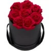 Relaxdays Bouquet Rose Eterne, Box Nero Rotondo Con 8 Fiori Finti, Resistente, Idea Regalo Scatola Romantica, Rosso