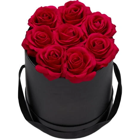 Relaxdays Bouquet Rose Eterne, Box Nero Rotondo Con 8 Fiori Finti, Resistente, Idea Regalo Scatola Romantica, Rosso 1 Relaxdays Bouquet Rose Eterne, Box Nero Rotondo Con 8 Fiori Finti, Resistente, Idea Regalo Scatola Romantica, Rosso