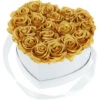 Relaxdays Bouquet Rose Eterne, Box Bianca A Cuore, 18 Fiori Finti, Elegante Idea Regalo, Scatola Romantica, Bianco Oro