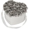 Relaxdays Bouquet Rose Eterne, Box Bianca Cuore, 18 Fiori Finti, Elegante Idea Regalo, Scatola Romantica, Bianco Argento