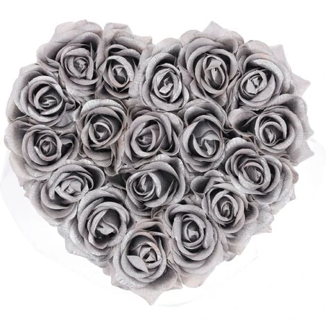 Relaxdays Bouquet Rose Eterne, Box Bianca Cuore, 18 Fiori Finti, Elegante Idea Regalo, Scatola Romantica, Bianco Argento 2 Relaxdays Bouquet Rose Eterne, Box Bianca Cuore, 18 Fiori Finti, Elegante Idea Regalo, Scatola Romantica, Bianco Argento - immagine 2