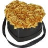 Relaxdays Bouquet Rose Eterne, Box A Cuore, Mazzo Di 18 Fiori Finti, Elegante Idea Regalo, Scatola Romantica, Nero Oro