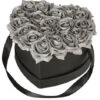 Relaxdays Bouquet Rose Eterne, Box A Cuore, Mazzo 18 Fiori Finti, Elegante Idea Regalo, Scatola Romantica, Nero Argento