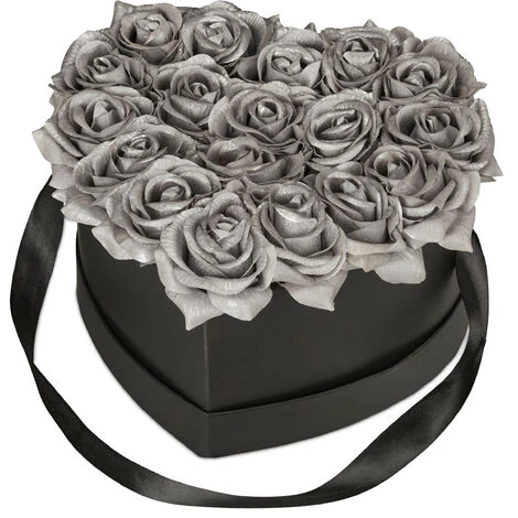 Relaxdays Bouquet Rose Eterne, Box A Cuore, Mazzo 18 Fiori Finti, Elegante Idea Regalo, Scatola Romantica, Nero Argento 1 Relaxdays Bouquet Rose Eterne, Box A Cuore, Mazzo 18 Fiori Finti, Elegante Idea Regalo, Scatola Romantica, Nero Argento