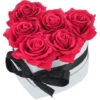 Relaxdays Bouquet Rose Eterne, Box A Cuore, Mazzo 6 Fiori Finti, Idea Regalo Romantica, Scatola Flowerbox, Bianco Rosso