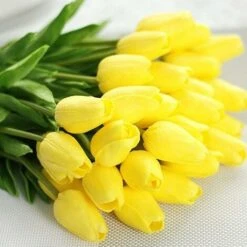 Fiori Di Tulipano Artificiale, 10 Pezzi Di Fiori In Lattice Con Tocco Reale Tulipani Con Foglie, Decorazione Elegante Per Banchetti Nuziali, Cucina Domestica (Giallo) -Vendite ATMOSPHERA 59305553 4