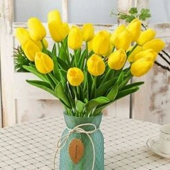 Fiori Di Tulipano Artificiale, 10 Pezzi Di Fiori In Lattice Con Tocco Reale Tulipani Con Foglie, Decorazione Elegante Per Banchetti Nuziali, Cucina Domestica (Giallo) -Vendite ATMOSPHERA 59305553 5