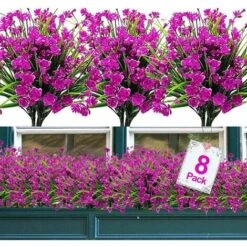 8 Pezzi Piante Da Fiori Artificiali Resistenti Ai Raggi UV All'aperto, 8 Rami Finti Plastica Fiordaliso Verde Arbusti Piante Fioriera Da Appendere All'aperto Per Interni Cucina Casa Matrimonio Ufficio