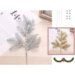 SOEKAVIA Confezione Da 10 Pezzi Di Foglie Artificiali Con Brillantini Di Natale, Con Foglie Finte E Rami Di Albero, Decorazione Fai Da Te Per Bouquet Di Fiori, Colore:Argento -Vendite ATMOSPHERA 64521580 4