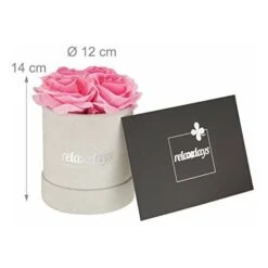 Relaxdays Rosenbox Bouquet Rotondo, 4 Rose, Grigio, Resistente 10 Anni, Idea Regalo, Box Decorativo, Colore: Rosa, 14 X 12 X 12 Cm -Vendite ATMOSPHERA 70822575 4