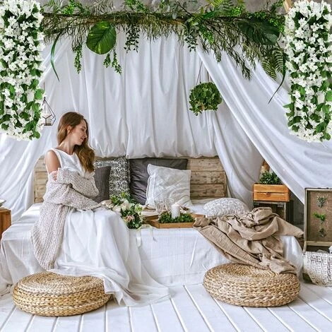 2 Pz 70 Cm Edera Artificiale Fiori Artificiali Per Matrimoni All'aperto Piante Artificiali Per Ufficio, Decorazioni Per La Casa, Giardino, Feste, Matrimoni, Fiori Bianchi 2 2 Pz 70 Cm Edera Artificiale Fiori Artificiali Per Matrimoni All'aperto Piante Artificiali Per Ufficio, Decorazioni Per La Casa, Giardino, Feste, Matrimoni, Fiori Bianchi - immagine 2