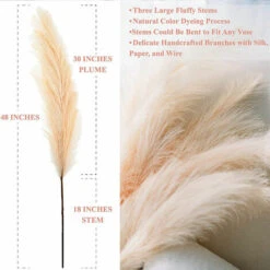 Erba Della Pampas Artificiale Decorative, 3 Set 110cm Erba Di Pampa Finta Grandi Alte Essiccata Fiori Boho Beige Piume, Naturale Secchi Per Decorazioni Natale Casa Nozze Interno -Vendite ATMOSPHERA 87105749 3