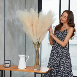 Erba Della Pampas Artificiale Decorative, 3 Set 110cm Erba Di Pampa Finta Grandi Alte Essiccata Fiori Boho Beige Piume, Naturale Secchi Per Decorazioni Natale Casa Nozze Interno -Vendite ATMOSPHERA 87105749 5
