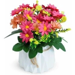 HIASDFLS Piante Finte Da Esterno, Vaso Di Fiori Finto, 1 Pezzo Di Fiori Artificiali Con Vaso, Con Vasi Di Fiori In Plastica, Realistici, Per Soggiorno (10,5 X 17 Cm, Rosa)