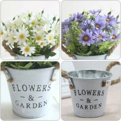 HIASDFLS Fiori Artificiali Con Vaso, Pianta Artificiale Da Interno Con Vaso, 1 Pezzo Di Piante Finte Con Vaso In Metallo, Fiore In Plastica, Con Secchio In Metallo Vintage (viola) -Vendite ATMOSPHERA 88134764 3