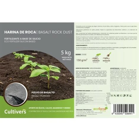 CULTIVERS Rock Farine (polvere Di Basalto) 20 Kg. Fertilizzante Ecologico A Base Di Silicio Che Fornisce Microelementi Per Tutti I Tipi Di Piante 4 CULTIVERS Rock Farine (polvere Di Basalto) 20 Kg. Fertilizzante Ecologico A Base Di Silicio Che Fornisce Microelementi Per Tutti I Tipi Di Piante - immagine 4