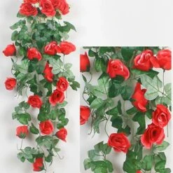 1 Pz 90 Cm Ghirlanda Di Rose Artificiali Rosse Fiori Finti Ghirlanda Di Edera Piante Appese Decorazione Di Nozze -Vendite ATMOSPHERA 95930924 5