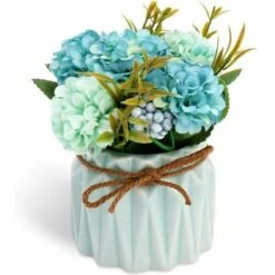 Fiori Di Ortensia Artificiale In Vaso Con Vaso In Ceramica, Varietà Di Palline Di Fiori In Seta Finta Bonsai Per Decorazioni Interne Per Camera Da Letto, Matrimoni, Scrivania, Decorazioni Per Davanzal