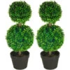 HOMCOM Set Da 2 Piante Di Bosso A 2 Sfere Realistiche Con Vaso Incluso, A Fondo Rinforzato Ed Erba, 60 Cm