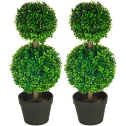 HOMCOM Set Da 2 Piante Di Bosso A 2 Sfere Realistiche Con Vaso Incluso, A Fondo Rinforzato Ed Erba, 60 Cm