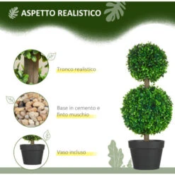 HOMCOM Set Da 2 Piante Di Bosso A 2 Sfere Realistiche Con Vaso Incluso, A Fondo Rinforzato Ed Erba, 60 Cm -Vendite ATMOSPHERA 96925619 4