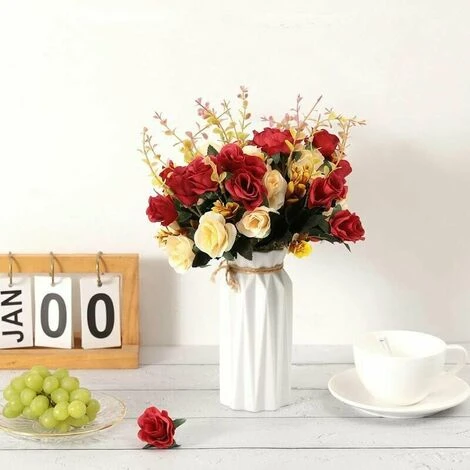 Fiori Di Seta Fiori Finti Rosa Di Seta Bouquet Di Fiori Artificiali Decorativi Per Centrotavola Per Matrimonio All'aperto Al Coperto (Rosso) 2 Fiori Di Seta Fiori Finti Rosa Di Seta Bouquet Di Fiori Artificiali Decorativi Per Centrotavola Per Matrimonio All'aperto Al Coperto (Rosso) - immagine 2